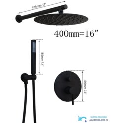  Crni podometni tuš sustav - dva izlaza | Crni tuš EYN BP1225 - 40 cm Cene