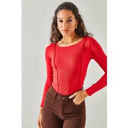 Olalook Women's Red Stitch Detail Crop Lycra Blouse Cijene