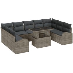 vidaXL set vrtnih sofa od 10 dijelova s jastučićima sivi poli ratan, dvosjed vrtna sofa s pohranom i jastučićima sivi poli ratan Cijene