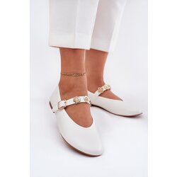 Boto Women's Ballet Flats With Strap And Golden Decorations White Firicene Cene