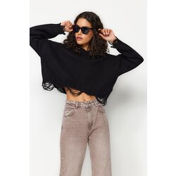 Trendyol Black Crop Super Wide Fit Soft Textured Knitwear Sweater Cene