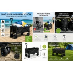 Gardlov Zložljiv transportni voziček 100 kg - vrtni, kamping, plažni voziček, terenska kolesa Cene