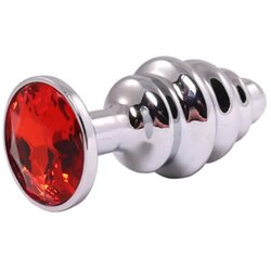  Srednji rebrasti metalni analni dildo sa crvenim dijamantom Cene