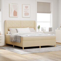 Box Spring Krevet s Madracem Krem 180x200 cm Tkanina Cene