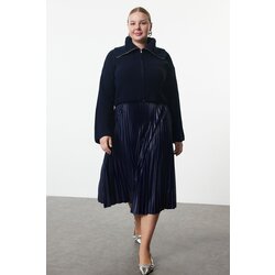 Trendyol Curve Navy Blue Elastic Elastic Waist Pleated Woven Plus Size Skirt Cijene