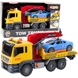 Kamion za igru šleper s kranom za transport automobila + auto - žuto/plavi Cijene