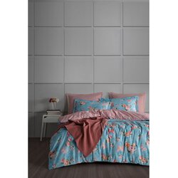 Flower Blue PowderWhite Ranforce Super King Quilt Cover Set (EU) (IT) Cene