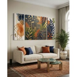 WALLXPERT Huhu2100 - 170 x 40 Multicolor Decorative Canvas Painting (3 Pieces) Cene