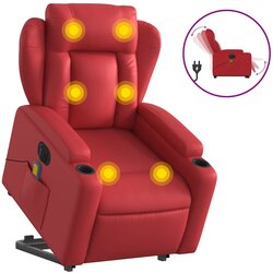 Maison Chic Električni masažni stol - Relax naslanjač s funkcijo vstajanja rdeče umetno usnje, (22062021) Cene