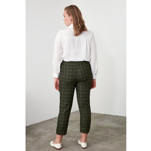 Trendyol Khai Checkered Triangle Waist Closure Carrot Pants Cene