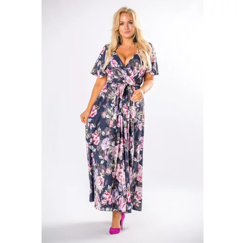 Ptakmoda patterned maxi dress with an envelope neckline and a binding at the waist