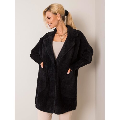Fashion Hunters Black fluffy alpaca coat Slike