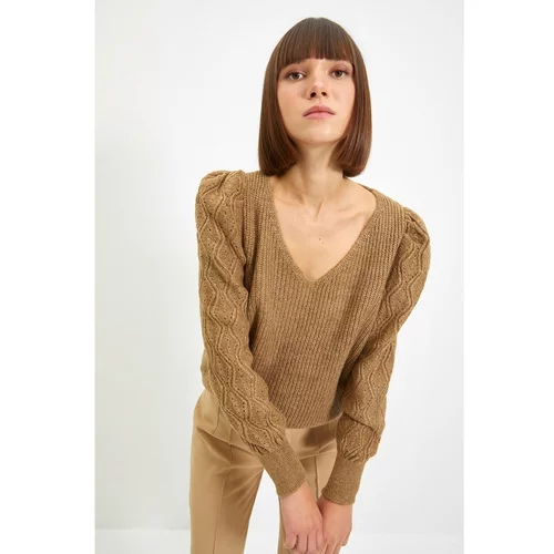 Trendyol Camel V Neck Knitwear Sweater