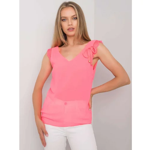 Fashion Hunters Fluo pink top with lace inserts