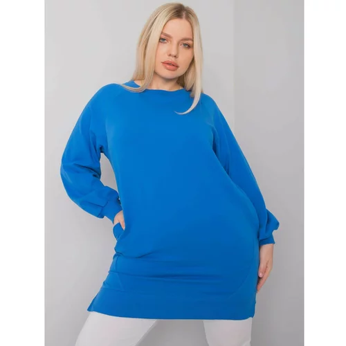 Fashionhunters Dark blue cotton sweatshirt of a larger size for women