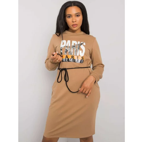 Fashion Hunters Large camel dress with print
