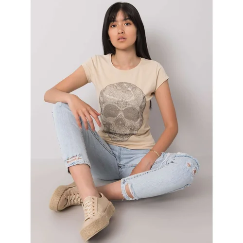 Fashion Hunters Beige women's t-shirt with a skull