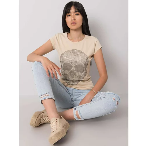 Fashion Hunters Beige women's t-shirt with a skull