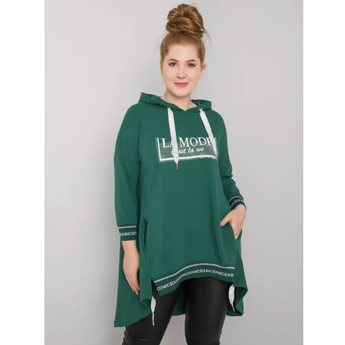 Fashion Hunters Dark green women's sweatshirt of a larger size with a pocket