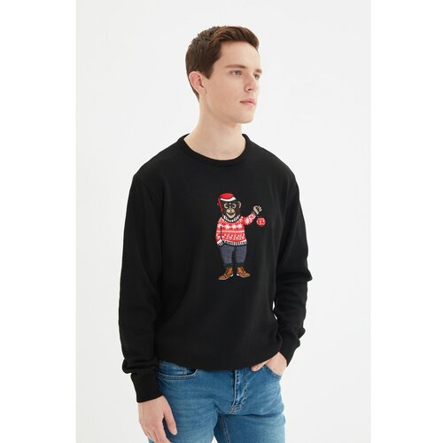 Trendyol Black Men Regular Fit Christmas Embroidery Sweater Slike