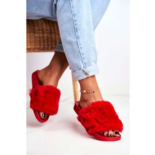 Kesi Women's Slides With Fur Red Sensitive