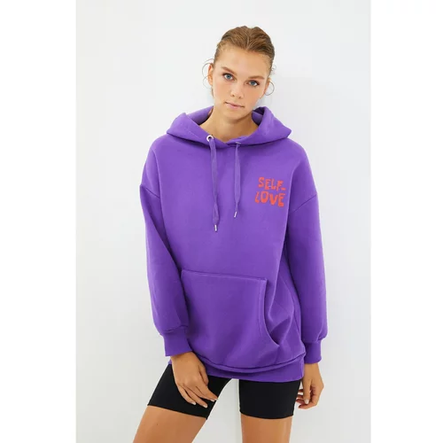 Trendyol Purple Back Printed Knit Raised Boyfriend Sweatshirt