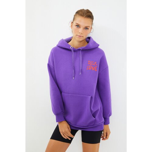 Trendyol Purple Back Printed Knitted Sweatshirt Cene