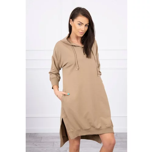 Kesi Dress with a hood and longer back camel