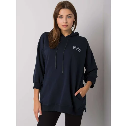 Fashion Hunters Navy blue cotton sweatshirt with pockets