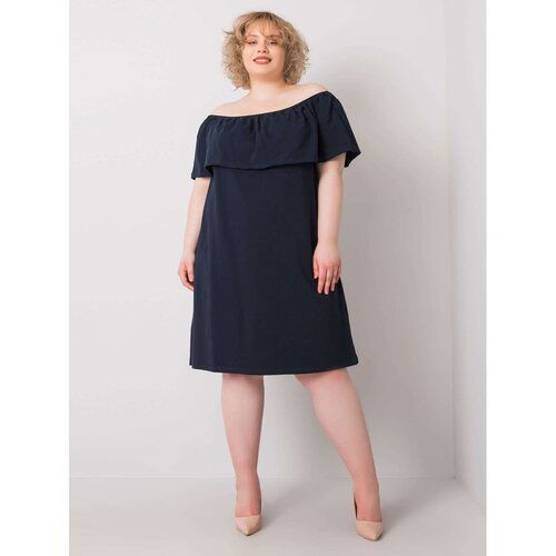 Fashion Hunters Plus size navy blue dress with a spanish neckline Cene