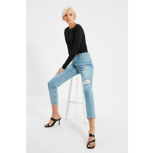 Trendyol Blue Ripped Detailed High Waist Mom Jeans Slike