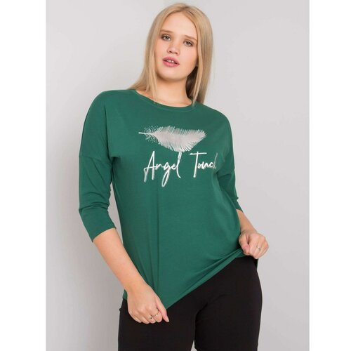 Fashion Hunters Dark green cotton plus size blouse with a printed design Slike