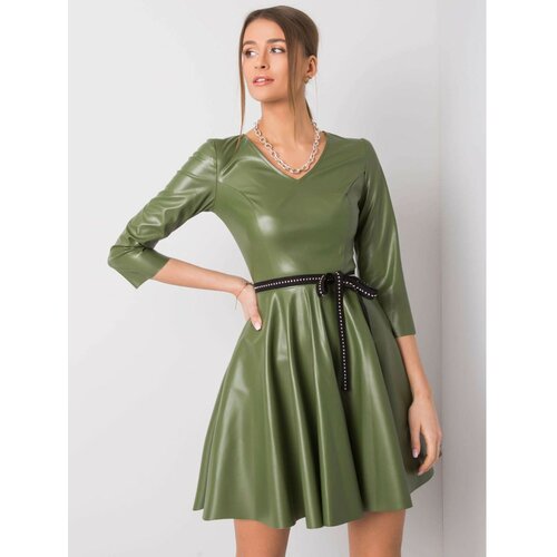 Fashion Hunters Zelena haljina od ekološke kože Slike