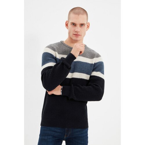 Trendyol Gray Men's Slim Fit Crew Neck Paneled Knitwear Sweater Cene