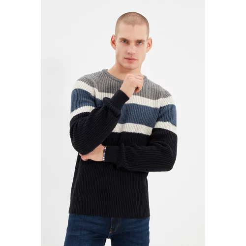 Trendyol Gray Men's Slim Fit Crew Neck Paneled Knitwear Sweater