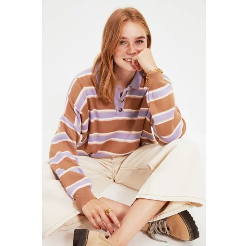 Trendyol Camel Color Block Polo Collar Knitwear Sweater