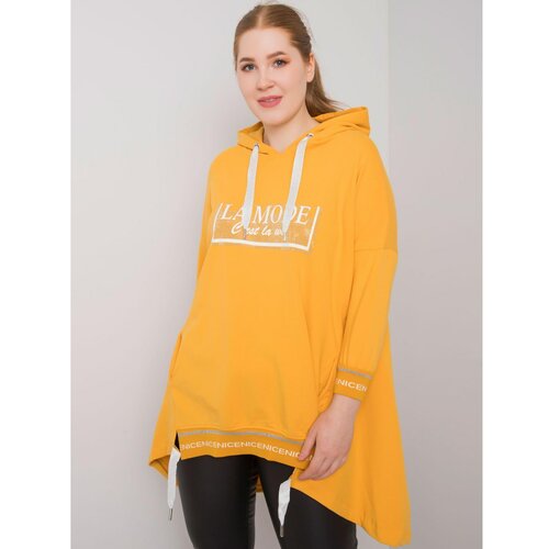 Fashion Hunters Dark yellow plus size ladies' sweatshirt with pocket Slike