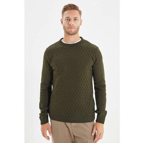 Trendyol Khaki muški pleteni džemper s tankim krojem s tankim krojem i teksturom Slike