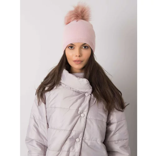 Fashionhunters Light pink winter hat with pompoms