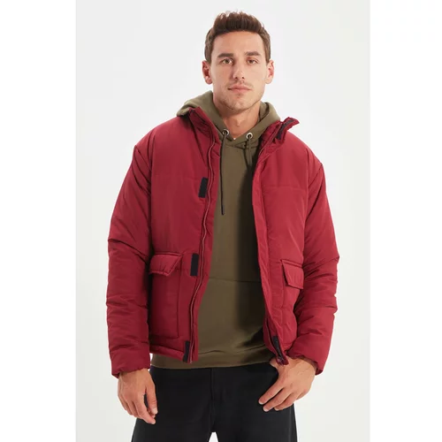 Trendyol Claret Red Men's Stand Up Collar Double Flap Pocketed Puffer Coat