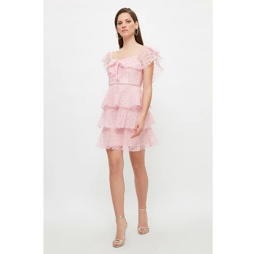 Trendyol Pink Collar Detailed Lace Dress
