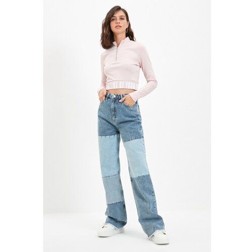 Trendyol Blue Color Block High Waist 90's Wide Leg Jeans Slike