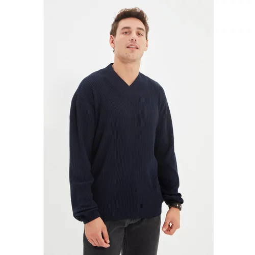 Trendyol Navy Blue Men's V Neck Regular Fit Knitwear Sweater