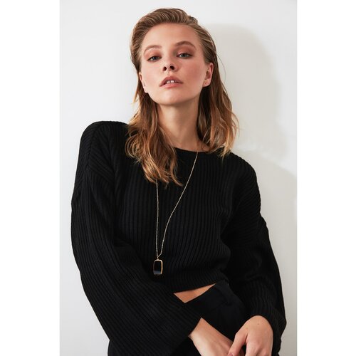 Trendyol Black Crop and Spanish Sleeve Knitwear Sweater Cene