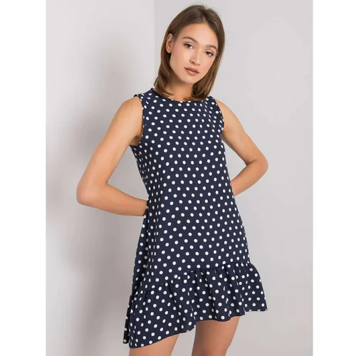 Fashion Hunters RUE PARIS Ladies' navy blue dress with polka dots