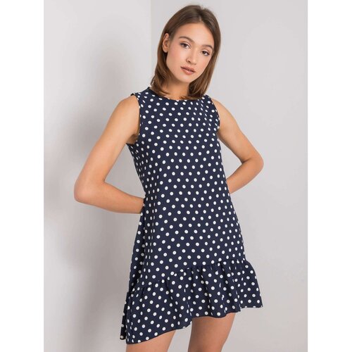 Fashion Hunters RUE PARIS Ladies' navy blue dress with polka dots Cene