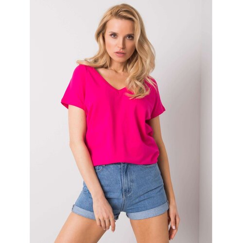 Fashion Hunters Fuchsia V-neck cotton t-shirt Cene