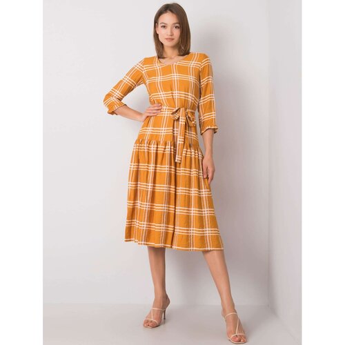Fashion Hunters Mustard plaid dress with collar Slike