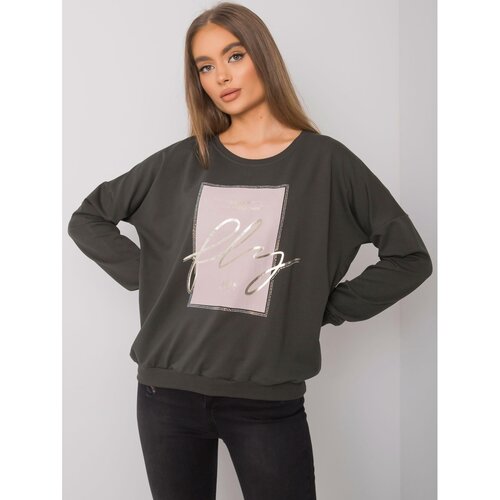 Fashion Hunters Dark khaki sweatshirt for women with a Salisbury print Slike