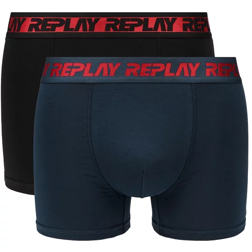 Replay Boxer Style Boxers 6 T/C Metallic Cuff 2Pcs Box - Dark Blue/Black/Red - Men's